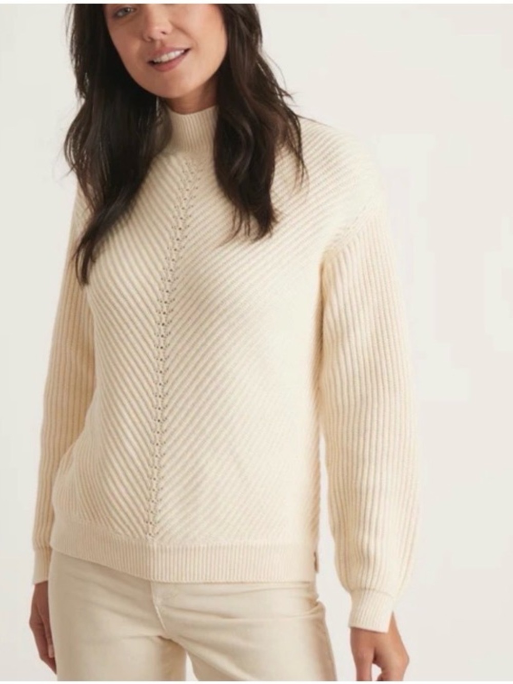 MARINE LAYER SKYLAR TURTLENECK KNIT COTTON IVORY CREAM TEXTURE SWEATER SZ SMALL